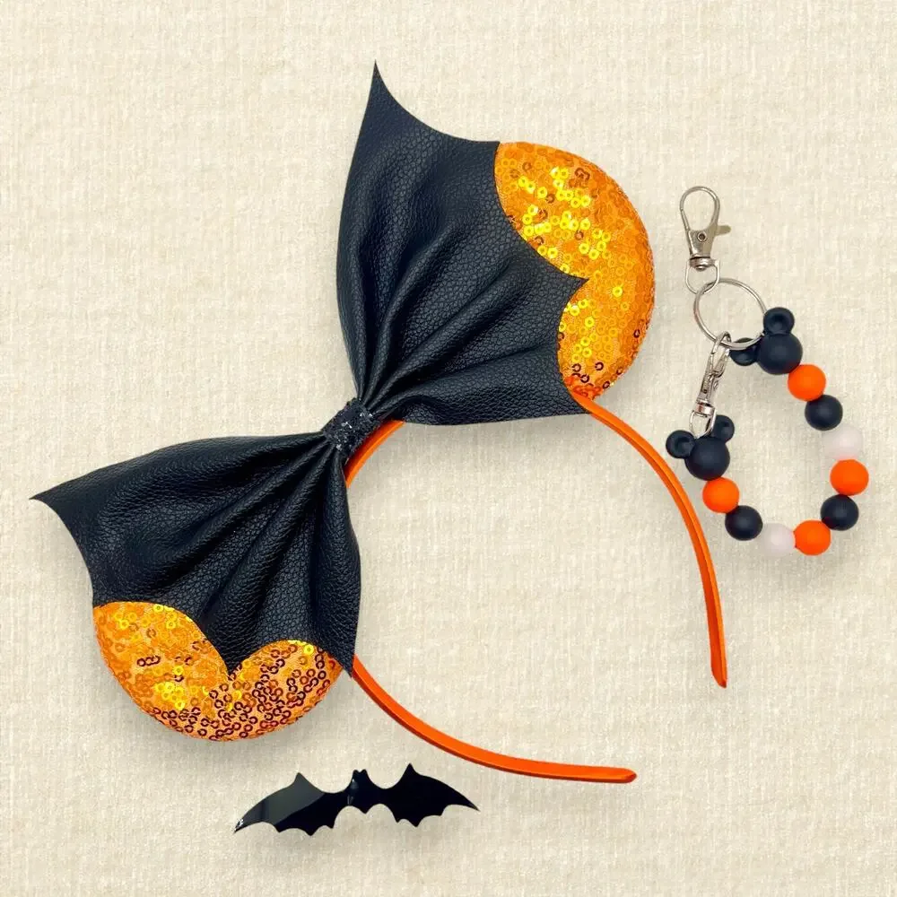 Spooky Orange Sequin Bat Wing Minnie Ears | Disney-Inspired Halloween Mouse Ears
